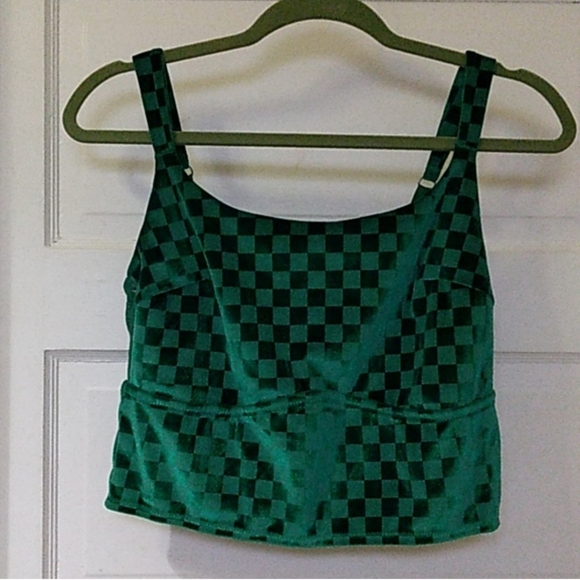 Velour Green Checkard Crop Bra Top (M) - Picture 16 of 16